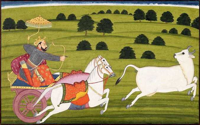 Prithvi pourchassé par le roi Prithu.